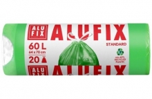Pytel na odpad Alufix 60 l, 16 mic, zatahovací, zelený,20 ks