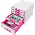 Box zásuvkový Leitz WOW, 5 zásuvek, růžový