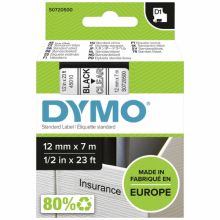 Páska Dymo Pocket 12 mm x 7 m, černá/průhledná