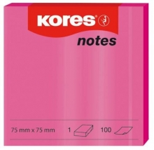 Bloček samolepicí Kores 75 x 75 mm, neon růžový, 100 lístků