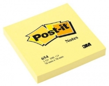Bloček Post-it 654, 76x76 mm, 100 lístků, žlutý