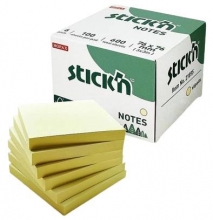Bloček samolepicí Stick´n 76x76 mm, past. žlutý, 6x100 líst.
