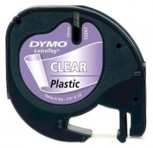 Páska Dymo LetraTag, plastová, 12 mm x 4 m, černá na čiré