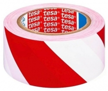 Páska lepicí tesa 50 mm x 33 m, výstražná, červená/bílá