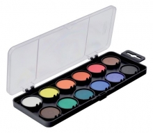 Barvy vodové Koh-i-noor, 30 mm, 12 barev, černý plast