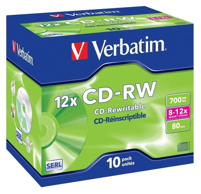 CD-RW Verbatim 80 min. 8-12x, jewel box, 10 ks