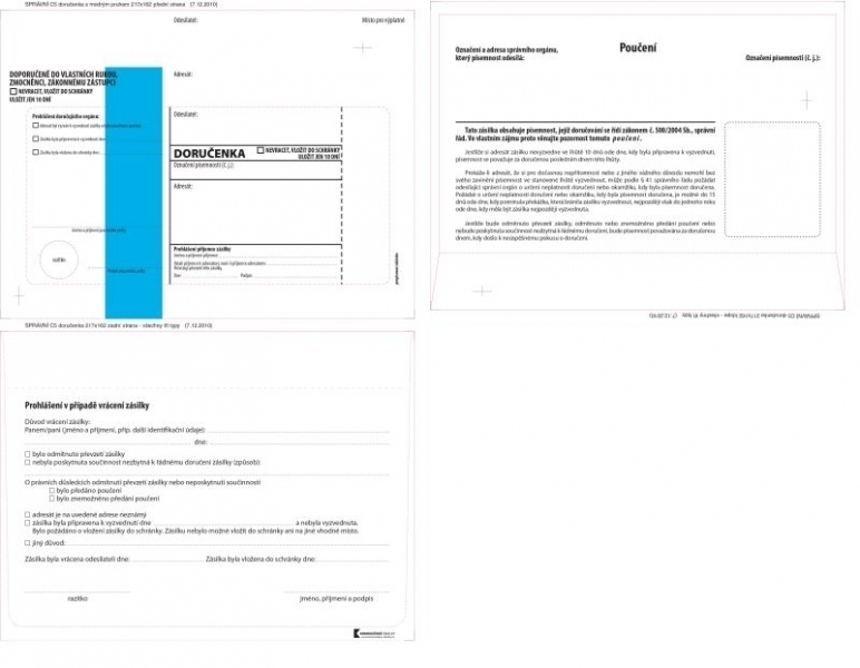 Obálka s doručenkou a odtrhovacím poučením (správní řád) 162 x 217mm modrý pruh text/ 1000 ks (1000 ks)