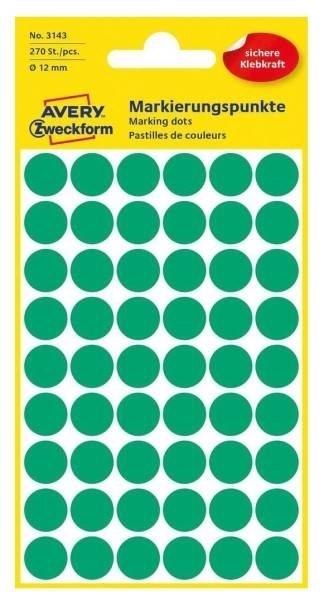 Avery Zweckform 3143,Samolepicí kolečka průměr 12 mm, 270 ks zelené