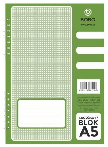 Blok BOBO A5, čtverečkovaný, kroužkový, 50 listů