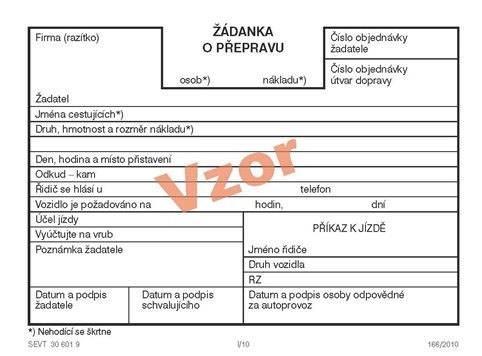 Tiskopis Žádanka o přepravu osob - nákladu, A6, 100 l. SEVT
